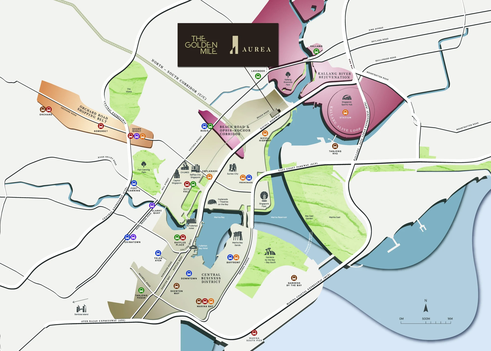 Aurea location and transport map from the brochure