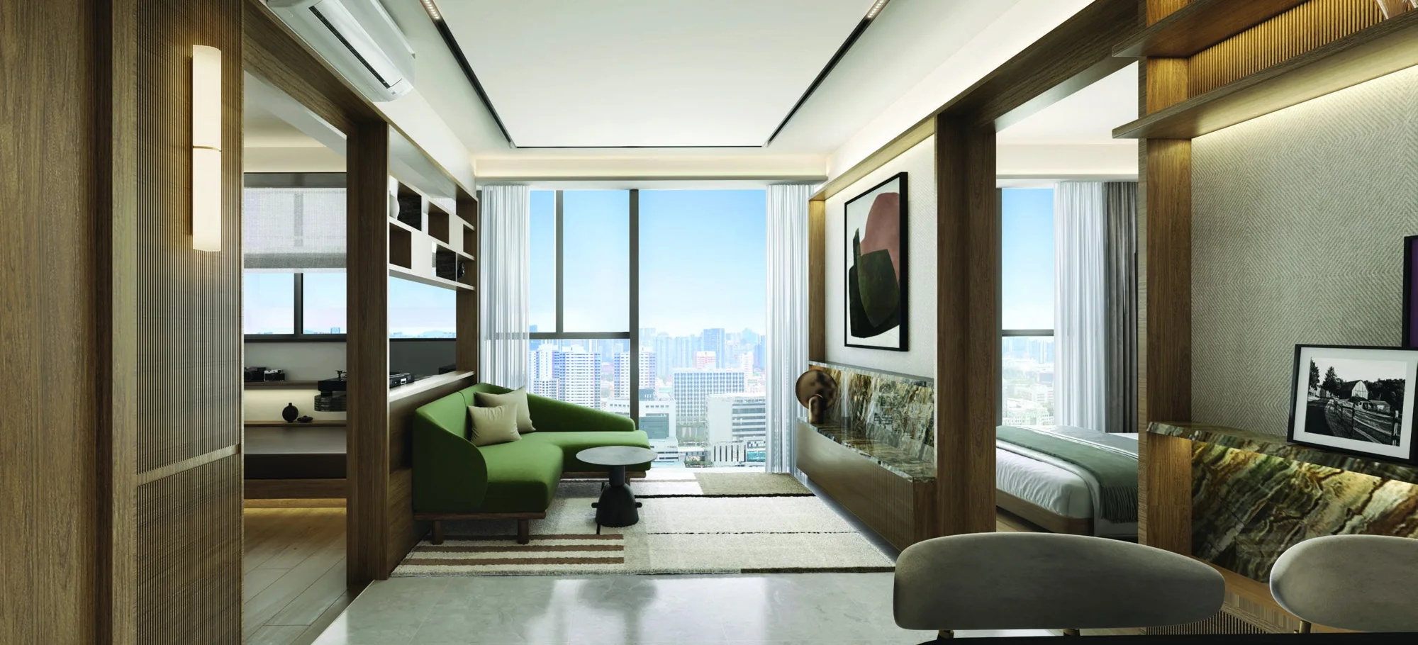 Aurea Prestige 2-bedroom illustrative interior — not a floor plan